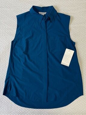 Athlete Everlasting Tank Top Sleeveless Button Down Shirt in Blue